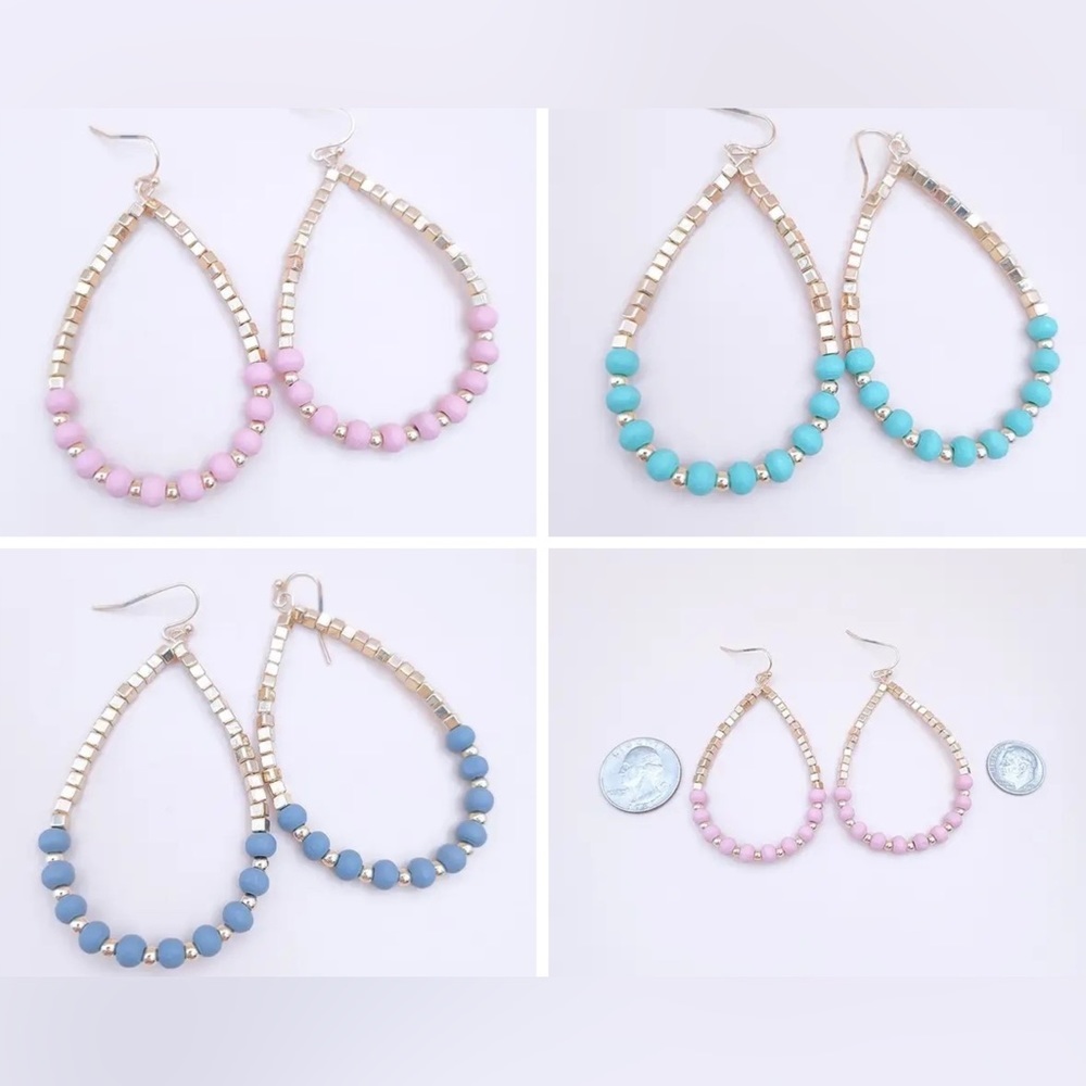 Beaded Fashion Earrings | Available in Pink, Gray or Mint